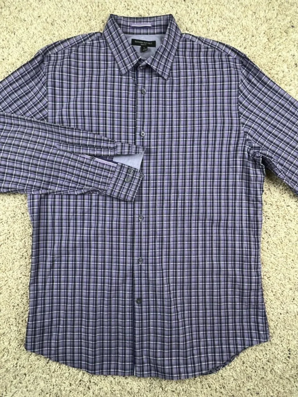 Banana Republic Mens Button Up Shirt Size Large Slim Fit Plaid Lavender Purple